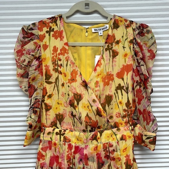 Walter Baker NWT Yellow Tulip Adriana Floral Puff Sleeve Dress Size 0 - Picture 5 of 14